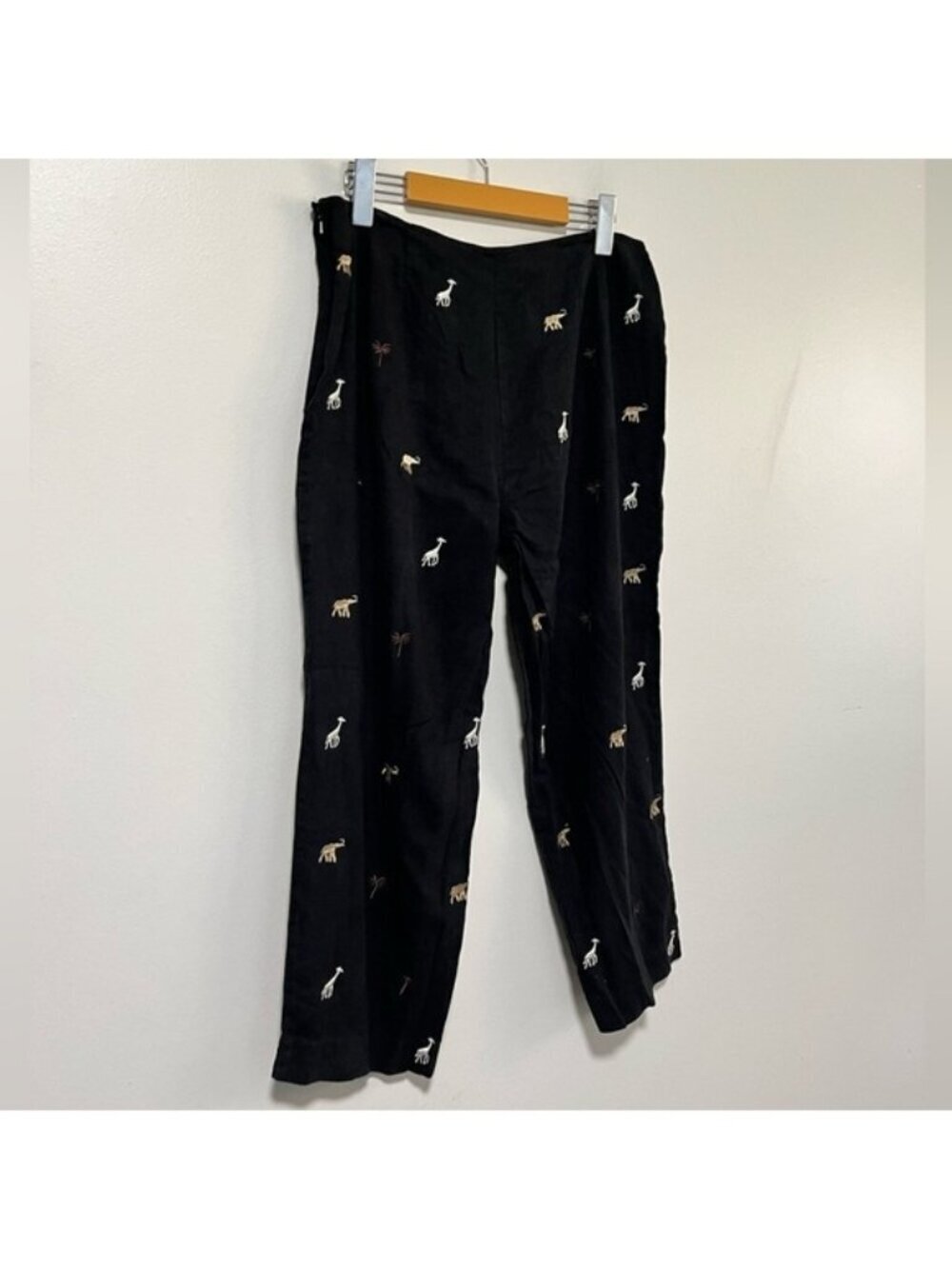 Peter Martin Black Linen Blend Embroidered Animal Pants - Size 12 - Picture 11 of 12